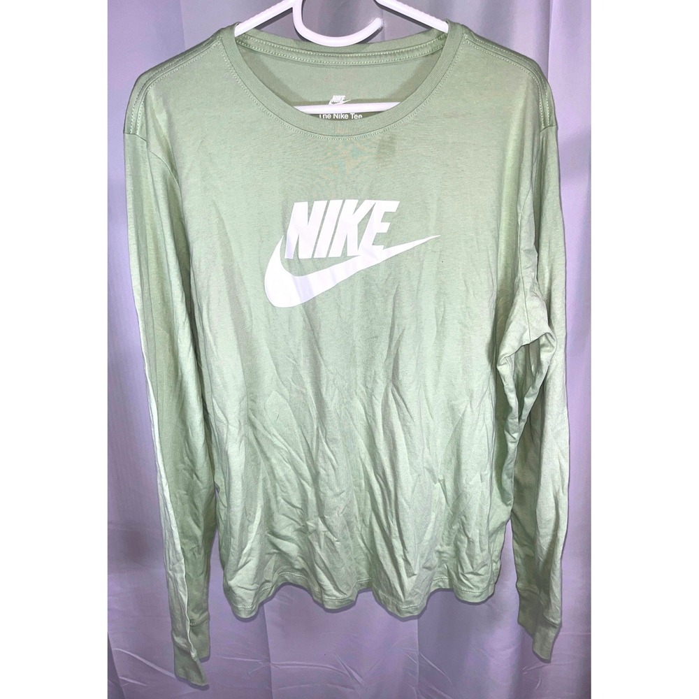 Nike Sportswear Long Sleeve Graphic T-Shirt Sage Green XL Futura Logo Cotton Tee